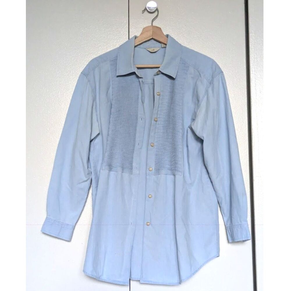 J.Jill Light Blue Tuxedo Relaxed Fit Front Cotton Button Down Shirt Sz M